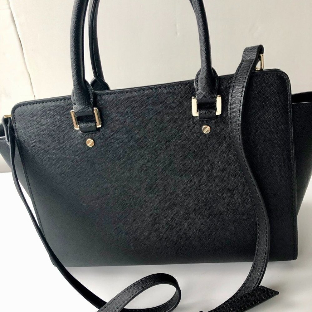 MK MICHAEL KORS  SELMA Saffiano Leather Black Gold detach strap 12.5 x 9 x 4.5" - Picture 10 of 16